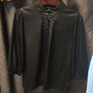 Karl Lagerfeld Black Pleather Blouse